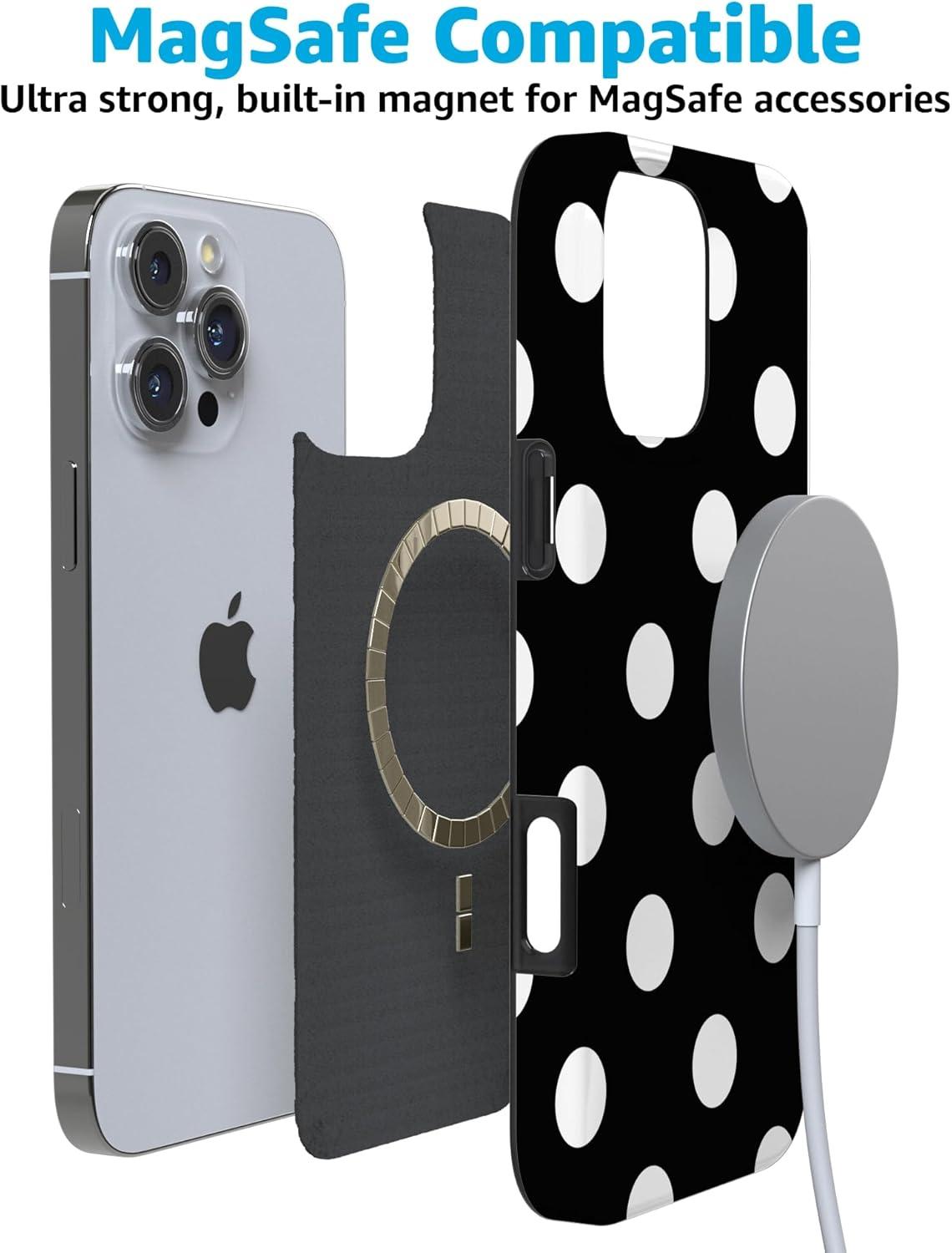 imageCasely iPhone 16 Pro Case  Glitter Mystic Moss  Green Enchanted Shimmer  Compatible with MagSafe  Classic UltraSlim Case DesignPolka Dots  High Contrast Design