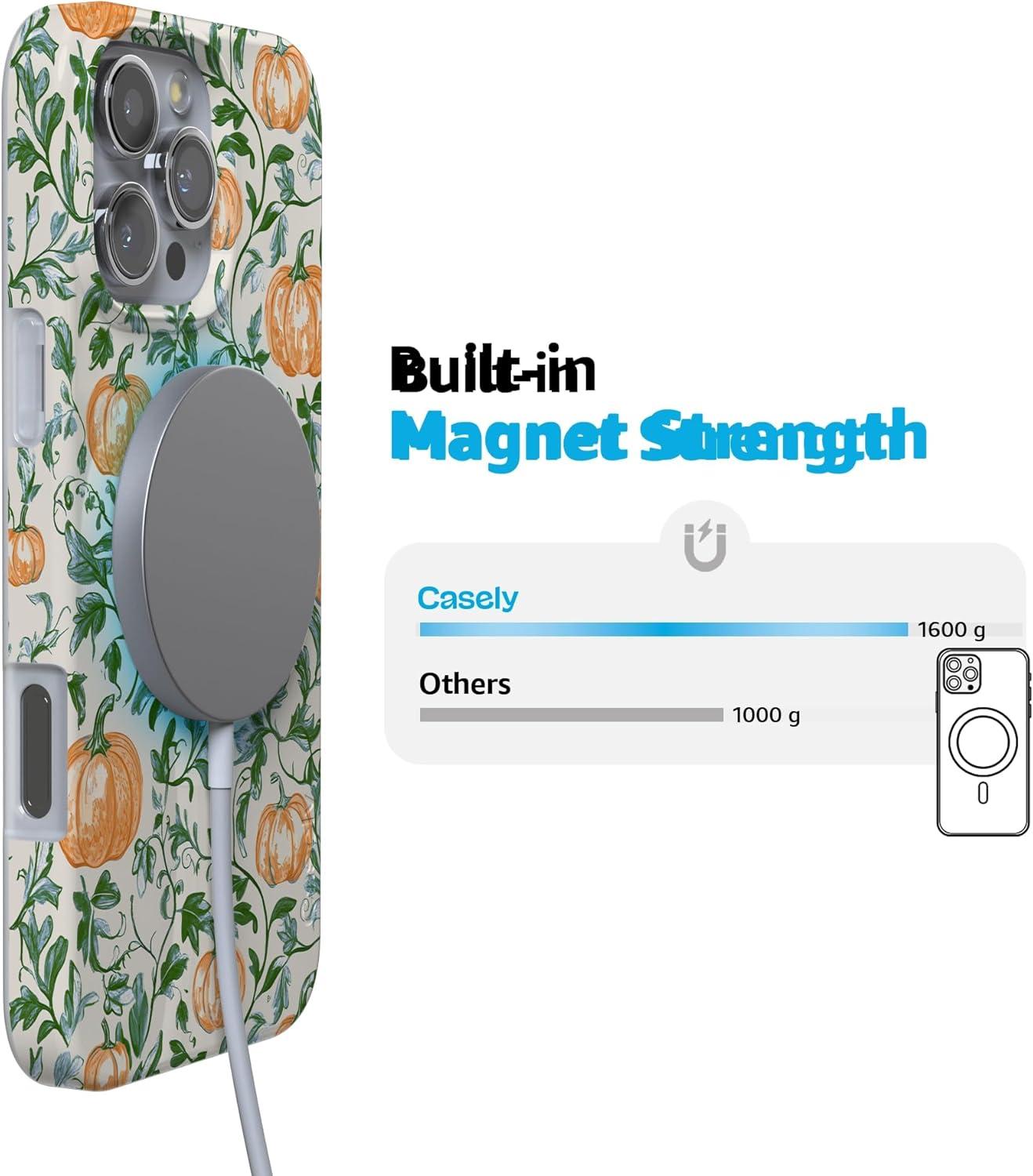 imageCasely iPhone 16 Pro Case  Glitter Mystic Moss  Green Enchanted Shimmer  Compatible with MagSafe  Classic UltraSlim Case DesignPumpkin Patch  Green Vines