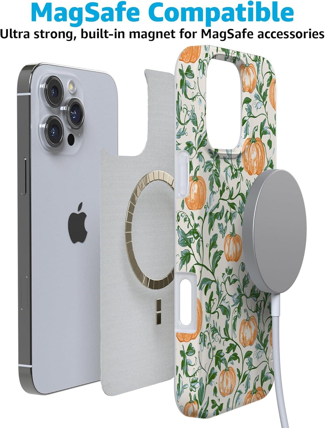 imageCasely iPhone 16 Pro Case  Glitter Mystic Moss  Green Enchanted Shimmer  Compatible with MagSafe  Classic UltraSlim Case DesignPumpkin Patch  Green Vines