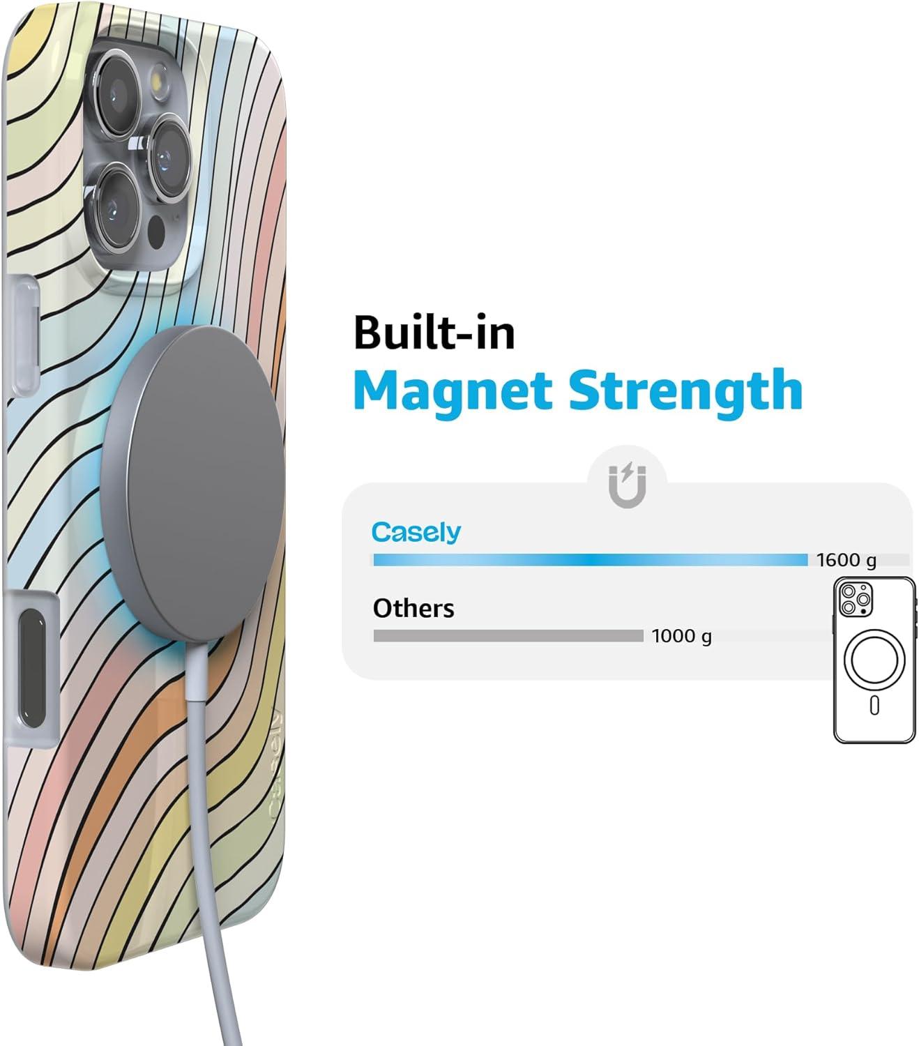 imageCasely iPhone 16 Pro Case  Glitter Mystic Moss  Green Enchanted Shimmer  Compatible with MagSafe  Classic UltraSlim Case DesignRide The Wave  Pastel Rainbow Lined