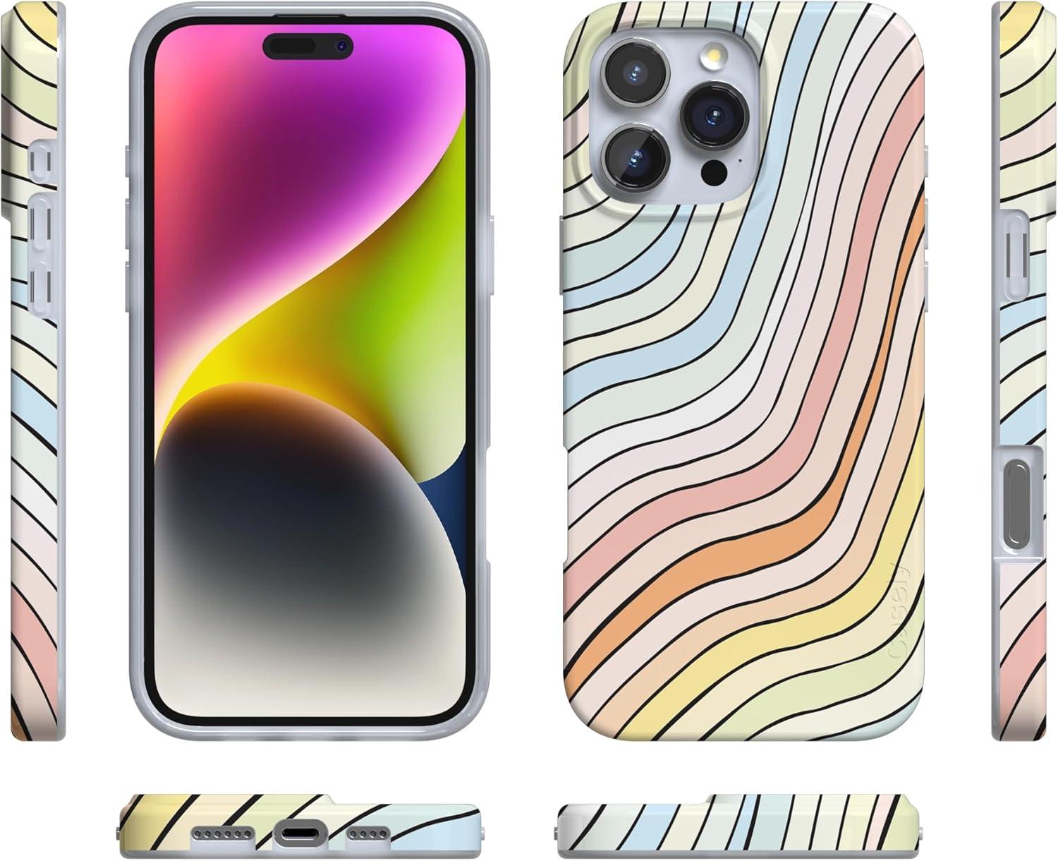 imageCasely iPhone 16 Pro Case  Glitter Mystic Moss  Green Enchanted Shimmer  Compatible with MagSafe  Classic UltraSlim Case DesignRide The Wave  Pastel Rainbow Lined