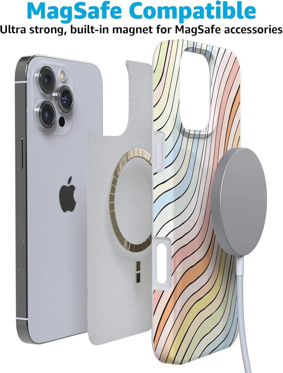 imageCasely iPhone 16 Pro Case  Glitter Mystic Moss  Green Enchanted Shimmer  Compatible with MagSafe  Classic UltraSlim Case DesignRide The Wave  Pastel Rainbow Lined