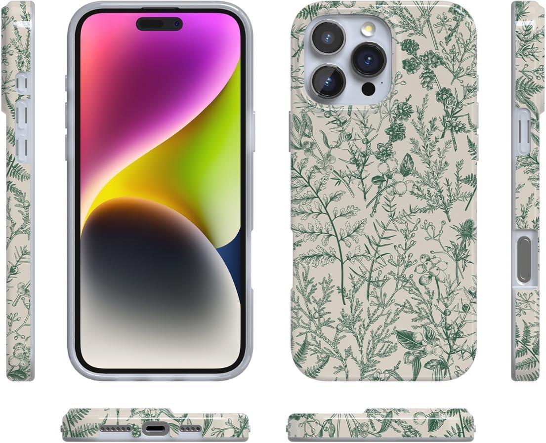 imageCasely iPhone 16 Pro Case  Glitter Mystic Moss  Green Enchanted Shimmer  Compatible with MagSafe  Classic UltraSlim Case DesignSage Garden  Green Floral