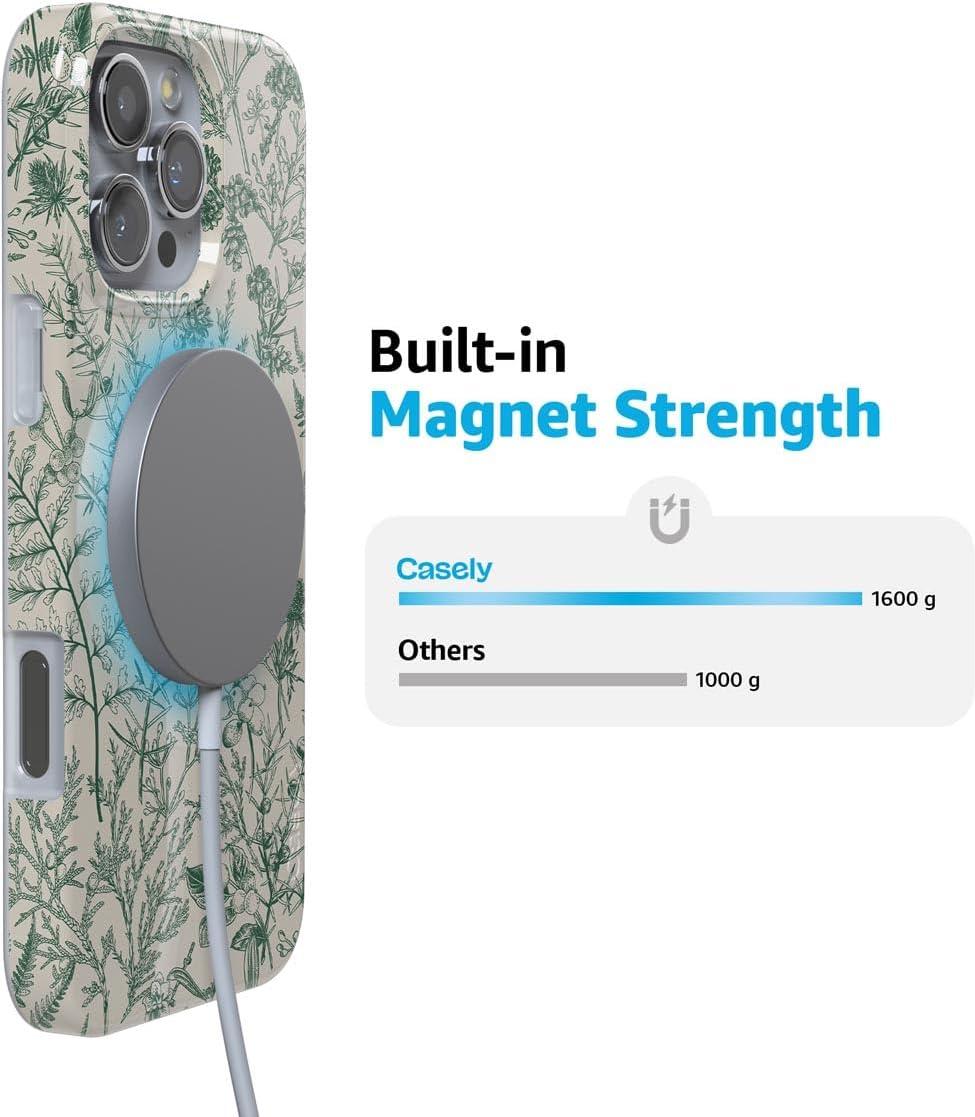 imageCasely iPhone 16 Pro Case  Glitter Mystic Moss  Green Enchanted Shimmer  Compatible with MagSafe  Classic UltraSlim Case DesignSage Garden  Green Floral