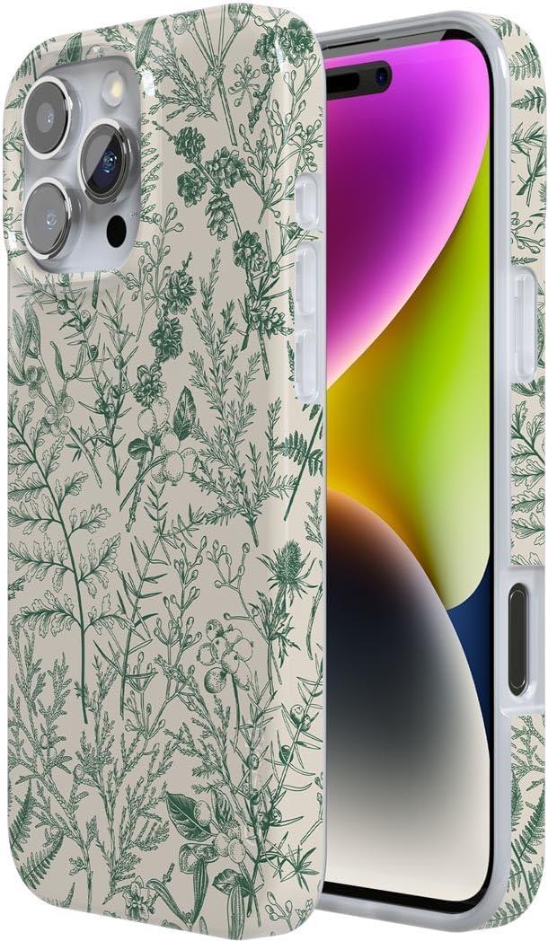 imageCasely iPhone 16 Pro Case  Glitter Mystic Moss  Green Enchanted Shimmer  Compatible with MagSafe  Classic UltraSlim Case DesignSage Garden  Green Floral