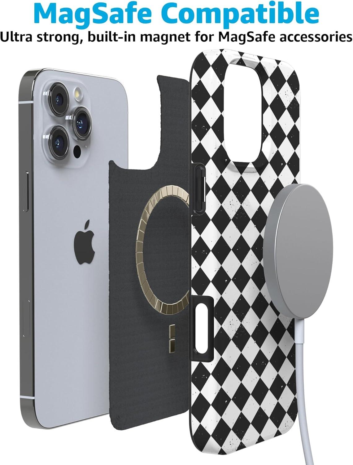 imageCasely iPhone 16 Pro Case  Glitter Mystic Moss  Green Enchanted Shimmer  Compatible with MagSafe  Classic UltraSlim Case DesignSalems Hex  Black  White Checkered