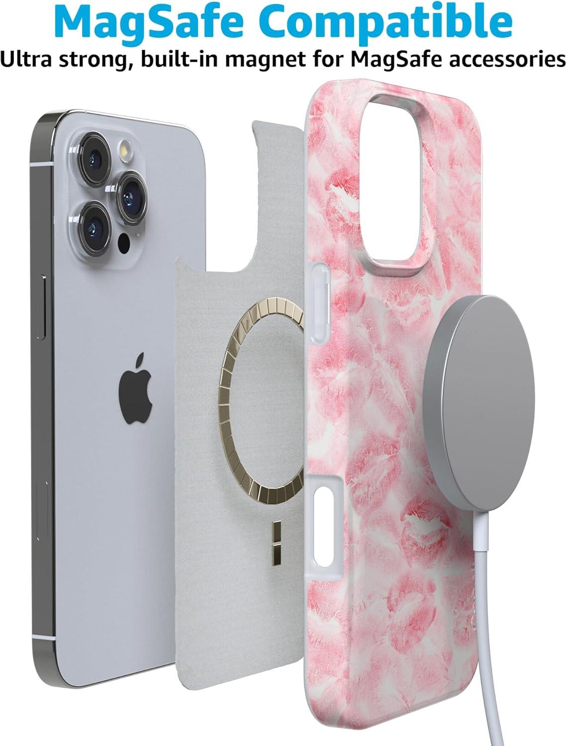 imageCasely iPhone 16 Pro Case  Glitter Mystic Moss  Green Enchanted Shimmer  Compatible with MagSafe  Classic UltraSlim Case DesignSealed with a Kiss  Pink Lipstick