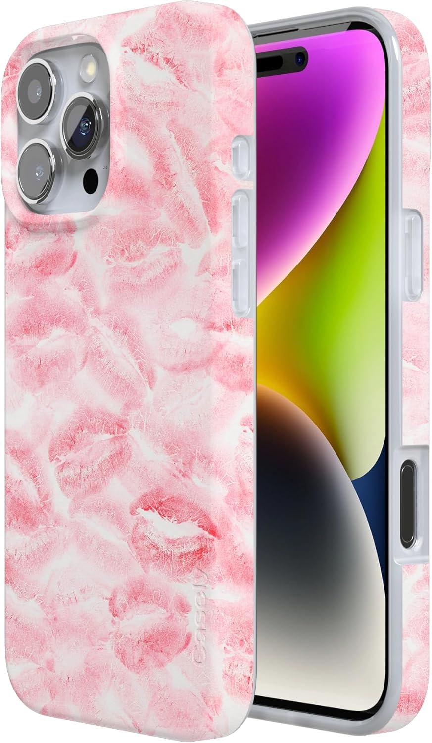 imageCasely iPhone 16 Pro Case  Glitter Mystic Moss  Green Enchanted Shimmer  Compatible with MagSafe  Classic UltraSlim Case DesignSealed with a Kiss  Pink Lipstick