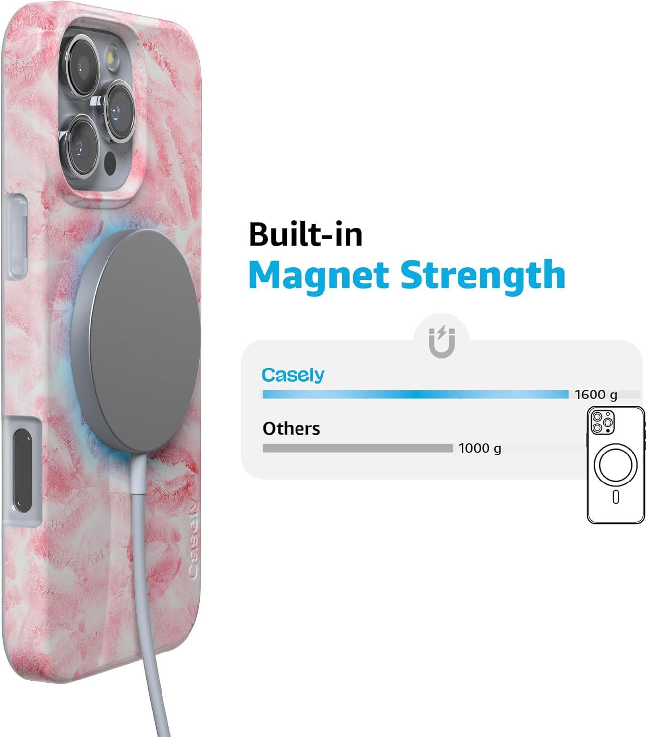 imageCasely iPhone 16 Pro Case  Glitter Mystic Moss  Green Enchanted Shimmer  Compatible with MagSafe  Classic UltraSlim Case DesignSealed with a Kiss  Pink Lipstick