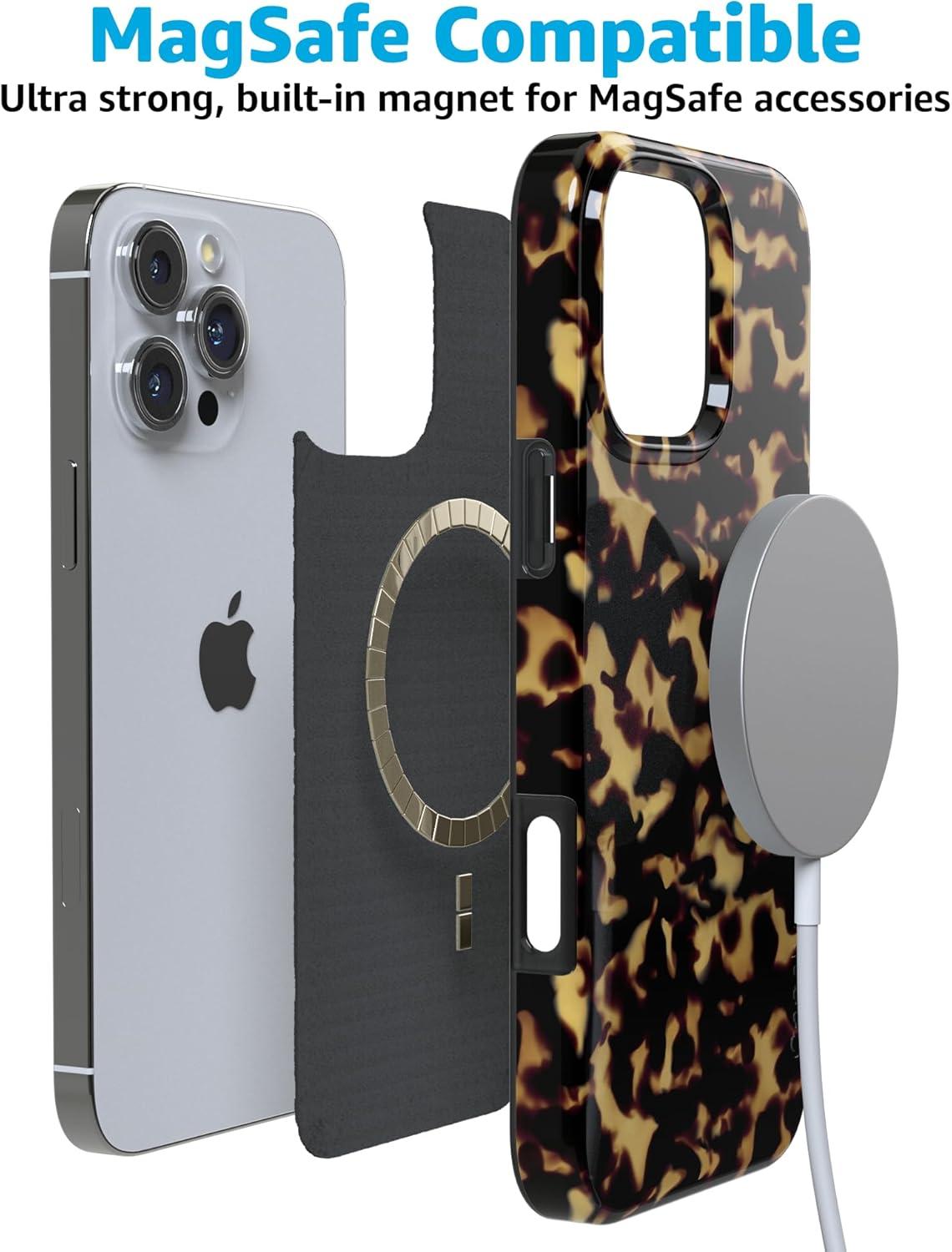 imageCasely iPhone 16 Pro Case  Glitter Mystic Moss  Green Enchanted Shimmer  Compatible with MagSafe  Classic UltraSlim Case DesignShell Shocked  Tortoise Print