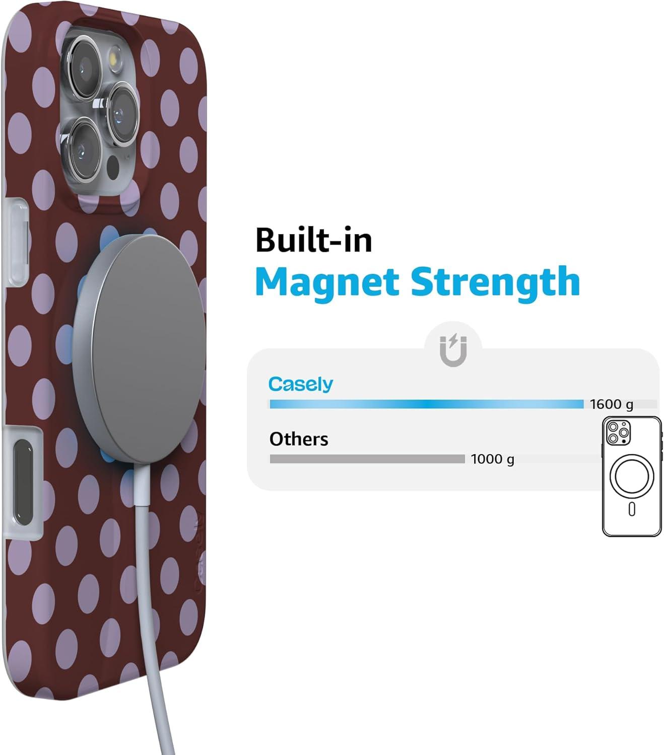 imageCasely iPhone 16 Pro Case  Glitter Mystic Moss  Green Enchanted Shimmer  Compatible with MagSafe  Classic UltraSlim Case DesignSpotted in SoHo  Burgundy Polka Dot