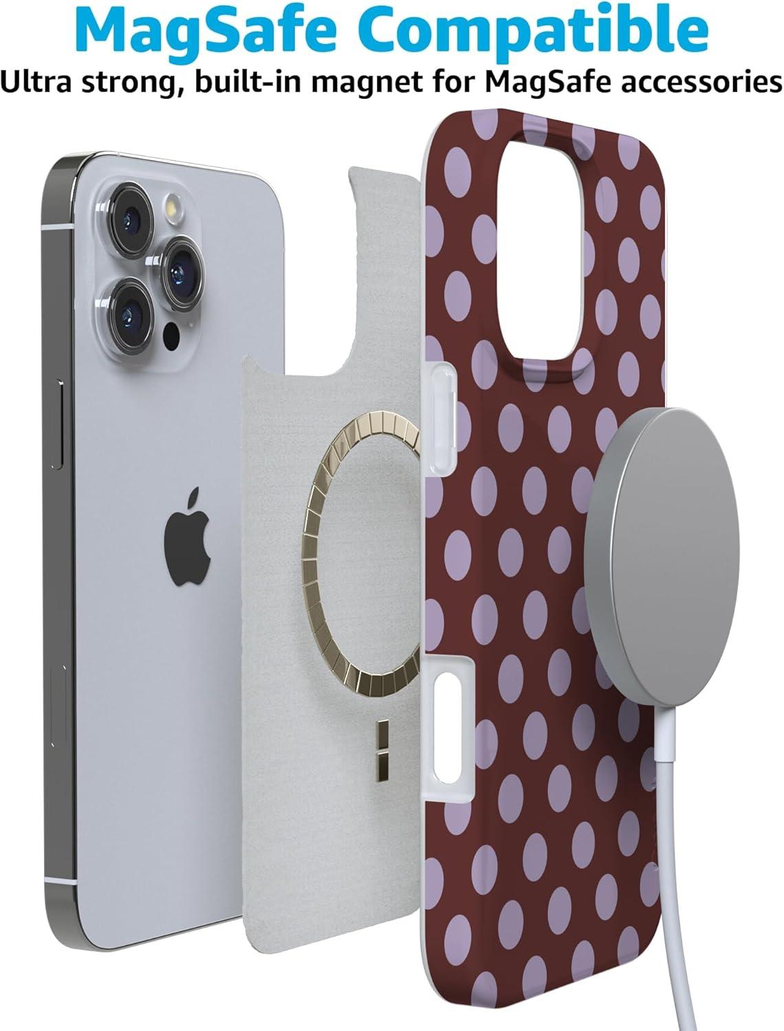 imageCasely iPhone 16 Pro Case  Glitter Mystic Moss  Green Enchanted Shimmer  Compatible with MagSafe  Classic UltraSlim Case DesignSpotted in SoHo  Burgundy Polka Dot