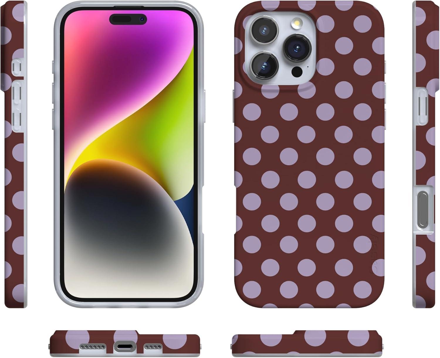 imageCasely iPhone 16 Pro Case  Glitter Mystic Moss  Green Enchanted Shimmer  Compatible with MagSafe  Classic UltraSlim Case DesignSpotted in SoHo  Burgundy Polka Dot