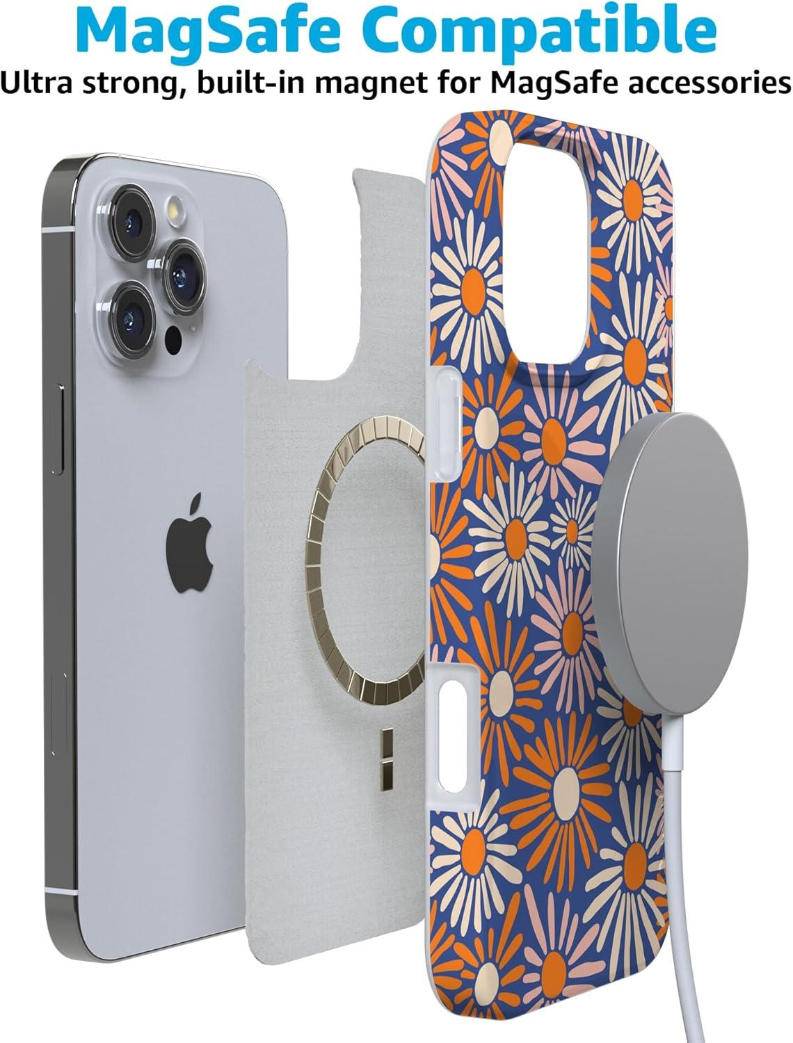 imageCasely iPhone 16 Pro Case  Glitter Mystic Moss  Green Enchanted Shimmer  Compatible with MagSafe  Classic UltraSlim Case DesignSpring Forward  Daisy Floral