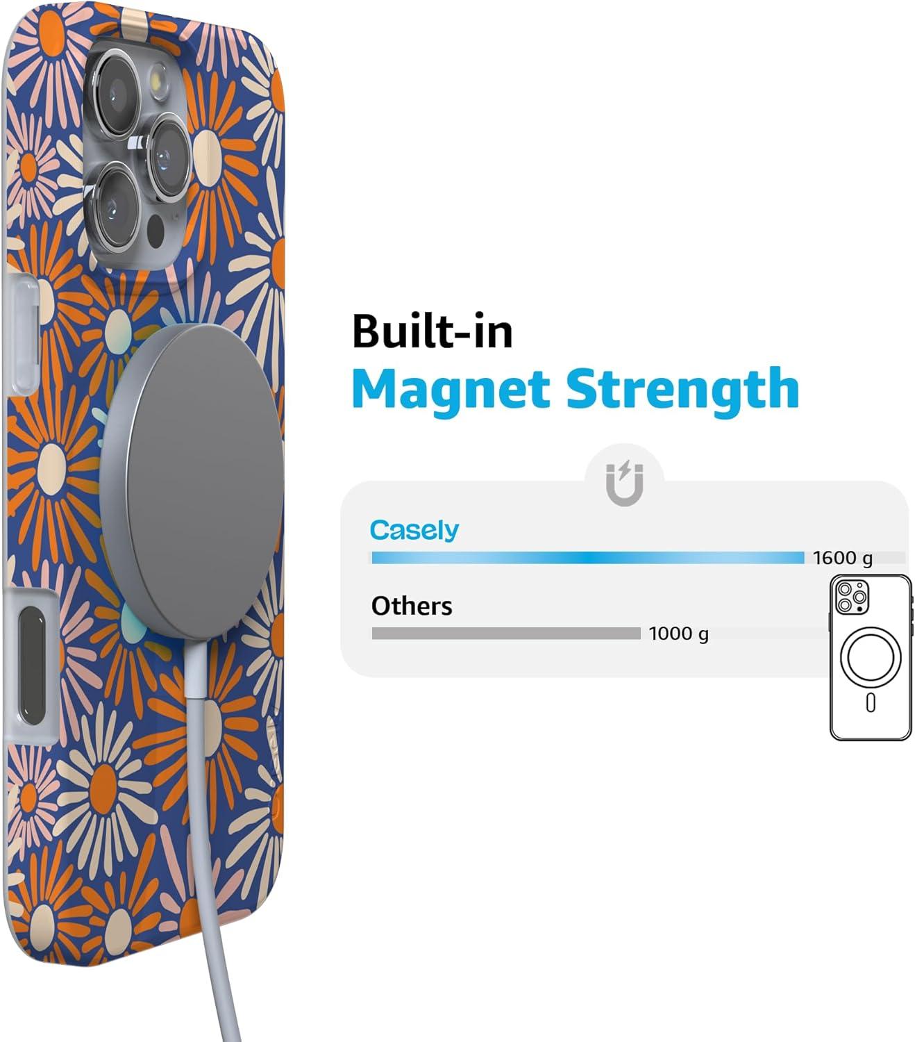 imageCasely iPhone 16 Pro Case  Glitter Mystic Moss  Green Enchanted Shimmer  Compatible with MagSafe  Classic UltraSlim Case DesignSpring Forward  Daisy Floral