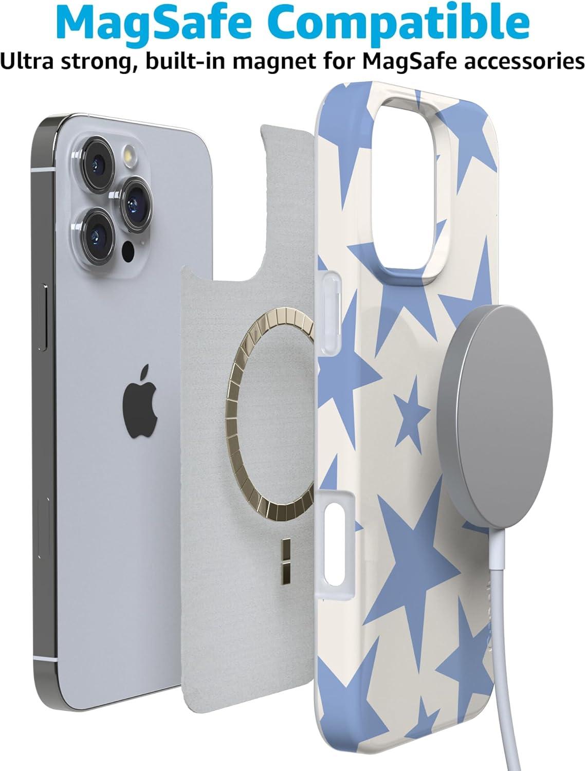 imageCasely iPhone 16 Pro Case  Glitter Mystic Moss  Green Enchanted Shimmer  Compatible with MagSafe  Classic UltraSlim Case DesignStars Align  Blue  White Stars