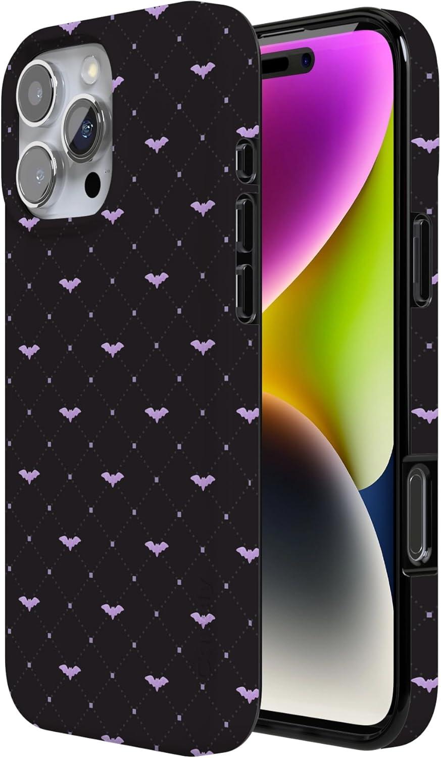 imageCasely iPhone 16 Pro Case  Glitter Mystic Moss  Green Enchanted Shimmer  Compatible with MagSafe  Classic UltraSlim Case DesignSuch a Battie  Purple Bats