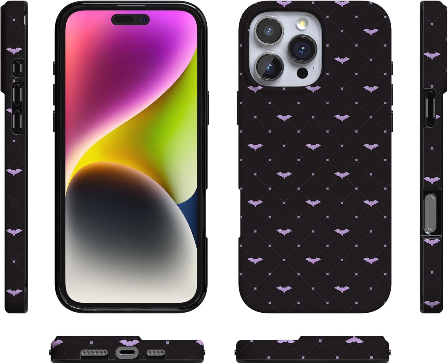 imageCasely iPhone 16 Pro Case  Glitter Mystic Moss  Green Enchanted Shimmer  Compatible with MagSafe  Classic UltraSlim Case DesignSuch a Battie  Purple Bats