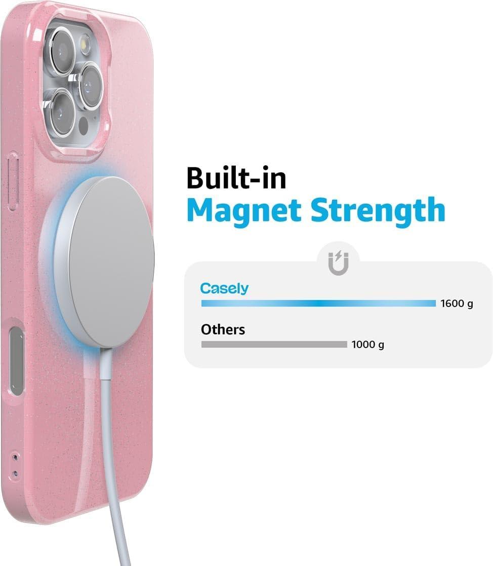 imageCasely iPhone 16 Pro Case  Glitter Mystic Moss  Green Enchanted Shimmer  Compatible with MagSafe  Classic UltraSlim Case DesignSunkissed  Pink Pastel Glitter