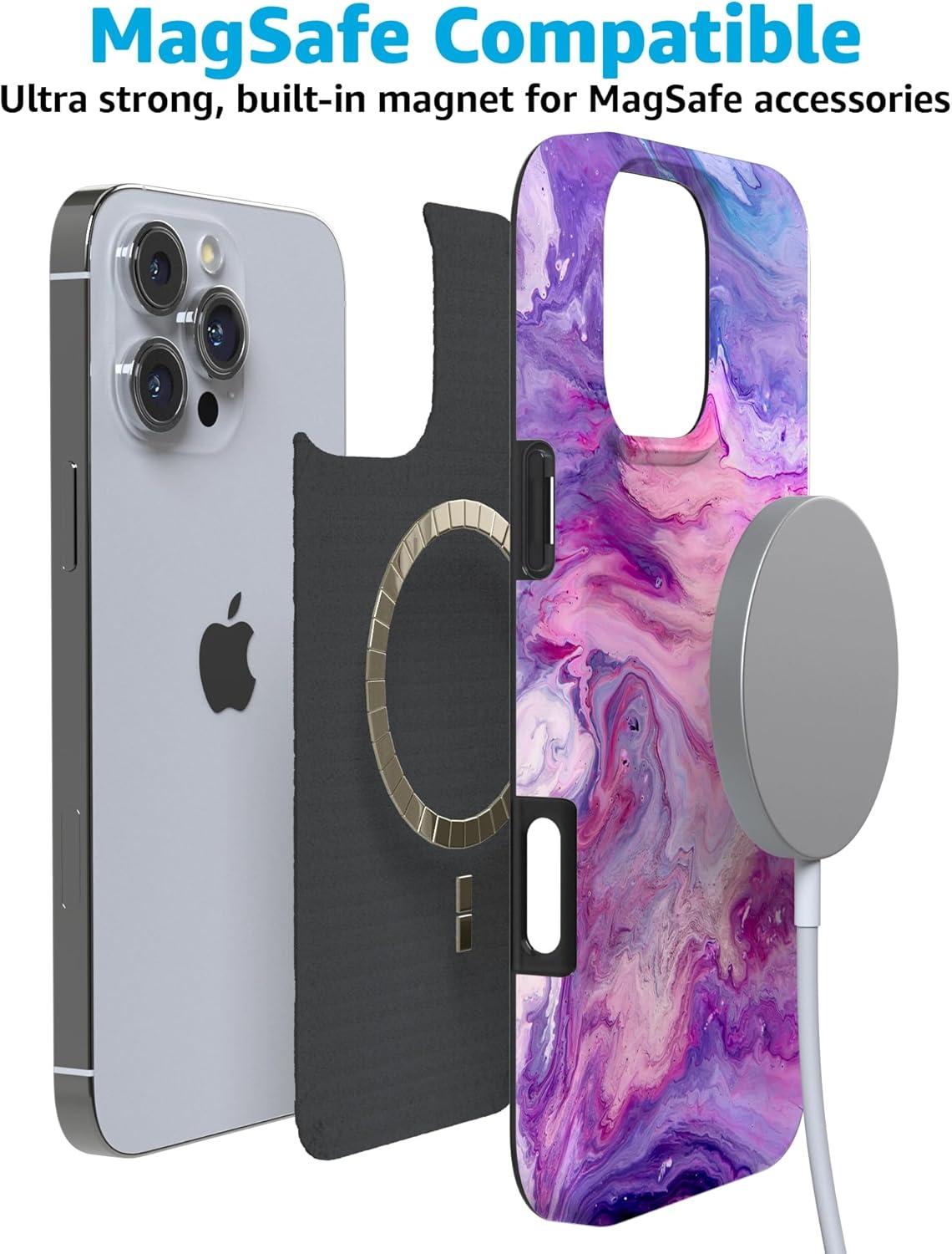 imageCasely iPhone 16 Pro Case  Glitter Mystic Moss  Green Enchanted Shimmer  Compatible with MagSafe  Classic UltraSlim Case DesignTie Dying Over You  Purple Marble iPhone