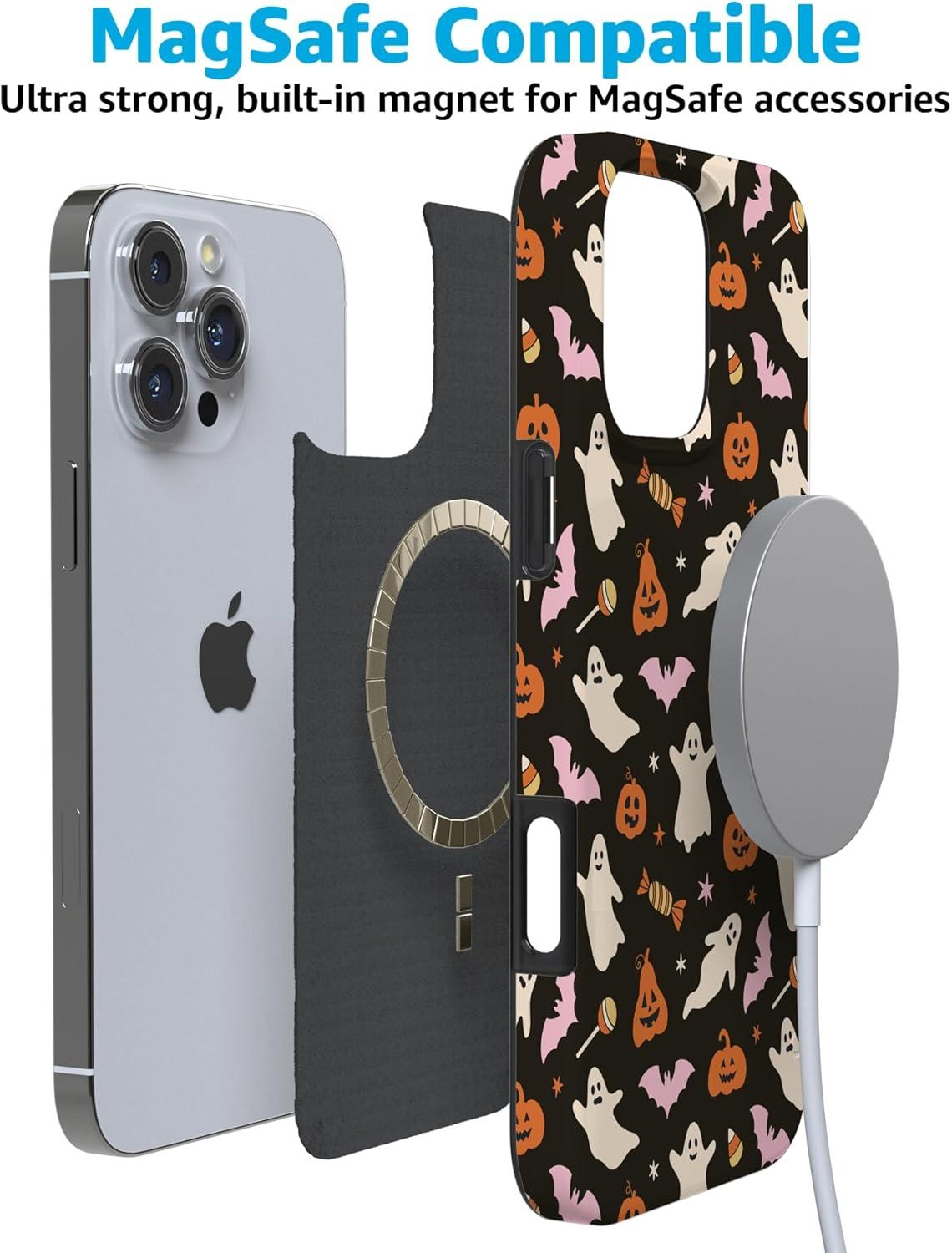 imageCasely iPhone 16 Pro Case  Glitter Mystic Moss  Green Enchanted Shimmer  Compatible with MagSafe  Classic UltraSlim Case DesignTrick or Treat  Sweet Halloween