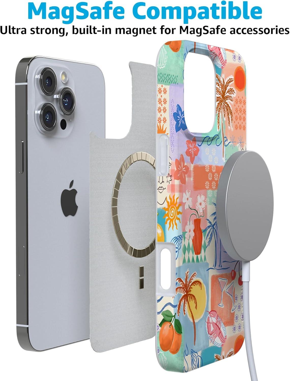 imageCasely iPhone 16 Pro Case  Glitter Mystic Moss  Green Enchanted Shimmer  Compatible with MagSafe  Classic UltraSlim Case DesignTropical Heat  Beachy Collage