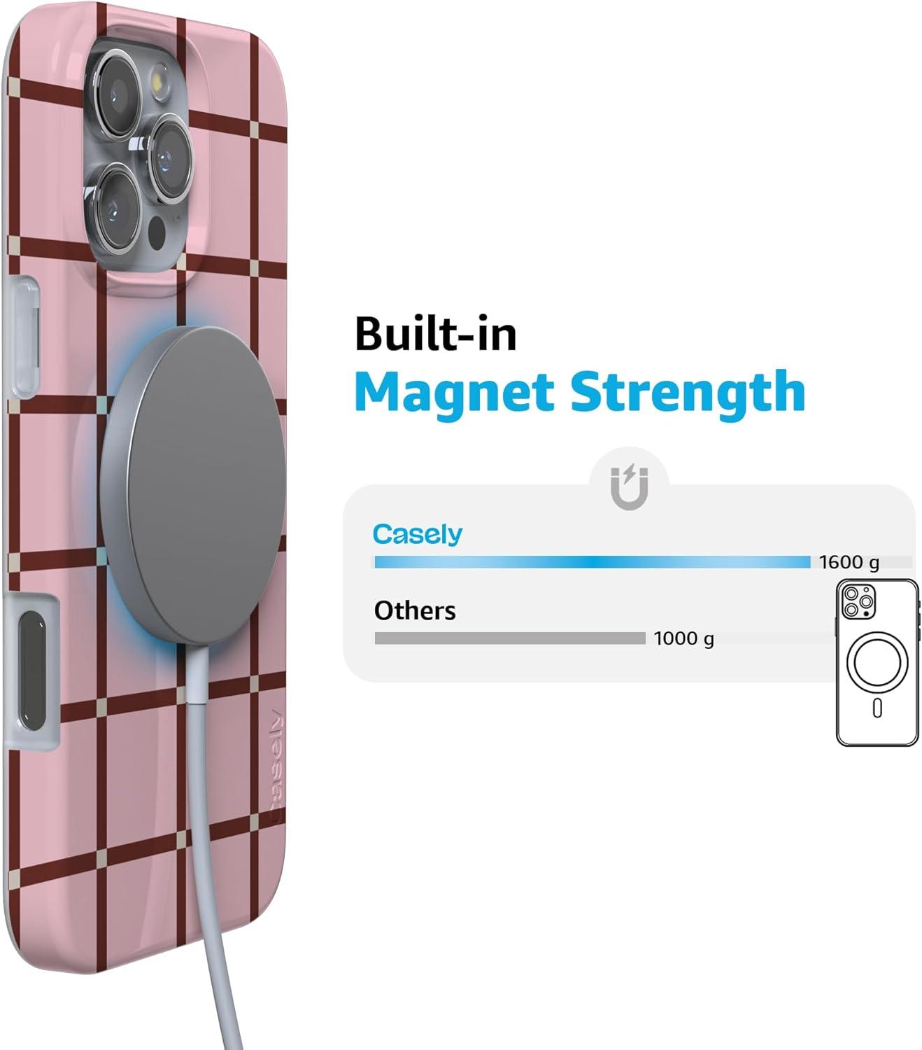 imageCasely iPhone 16 Pro Case  Glitter Mystic Moss  Green Enchanted Shimmer  Compatible with MagSafe  Classic UltraSlim Case DesignUptown Gridlock  Pink Checkerboard