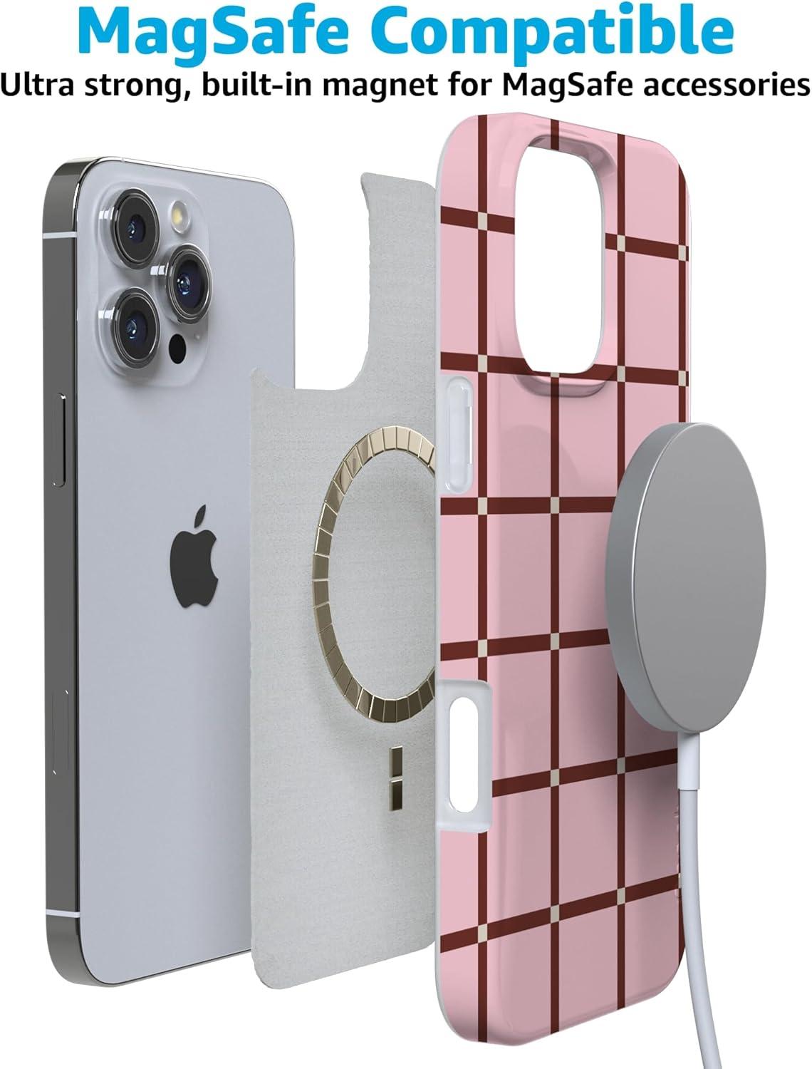 imageCasely iPhone 16 Pro Case  Glitter Mystic Moss  Green Enchanted Shimmer  Compatible with MagSafe  Classic UltraSlim Case DesignUptown Gridlock  Pink Checkerboard