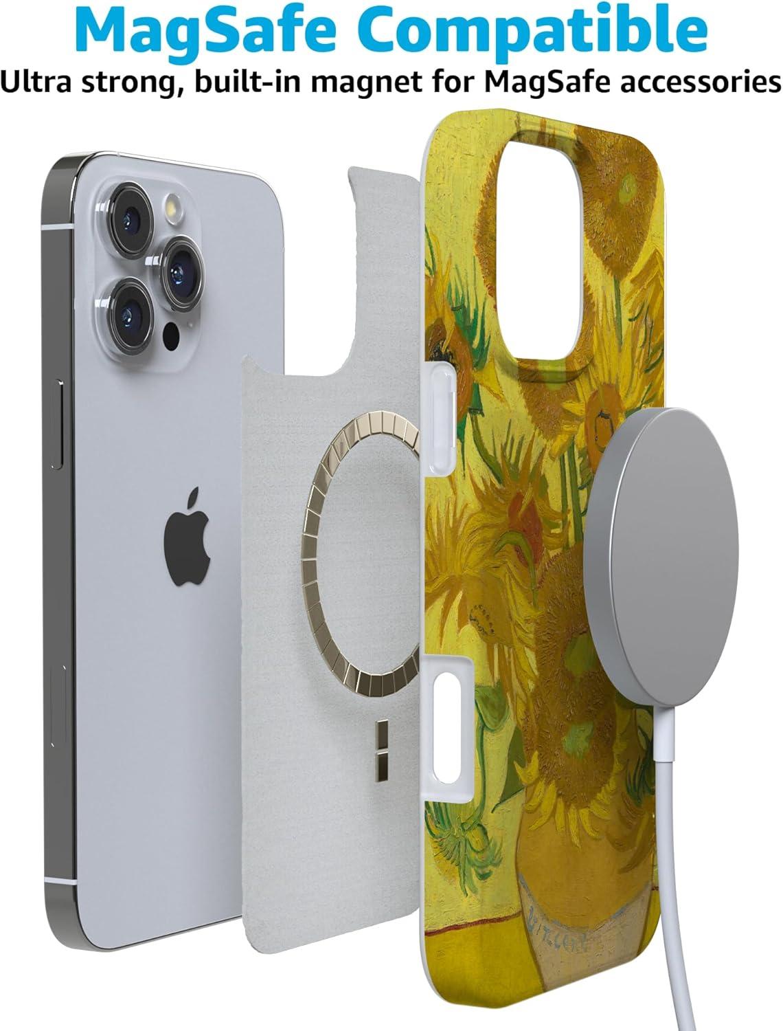 imageCasely iPhone 16 Pro Case  Glitter Mystic Moss  Green Enchanted Shimmer  Compatible with MagSafe  Classic UltraSlim Case DesignVan Gogh  Sunflowers Floral