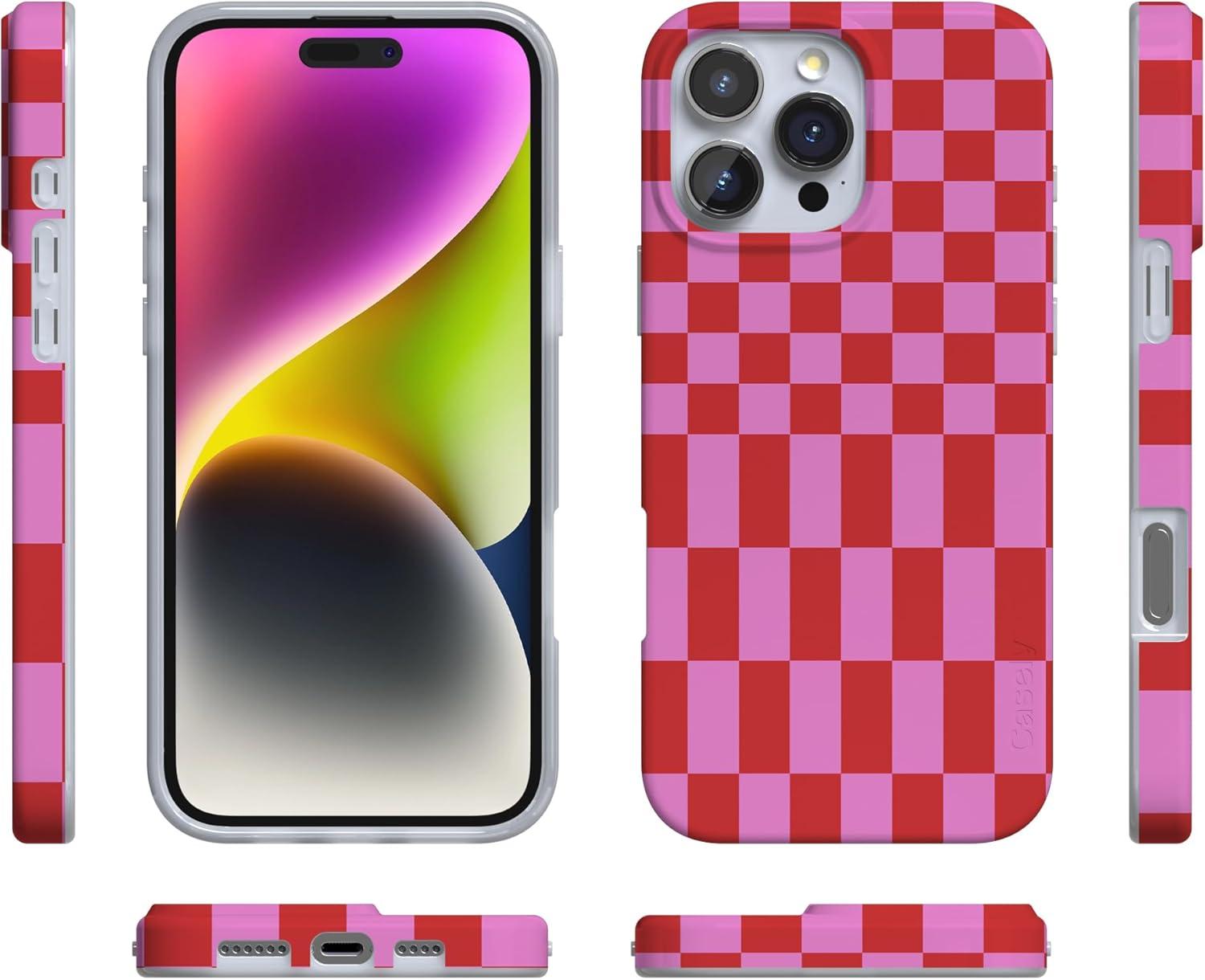 imageCasely iPhone 16 Pro Case  Glitter Mystic Moss  Green Enchanted Shimmer  Compatible with MagSafe  Classic UltraSlim Case DesignVibe Check  Pink Checkerboard