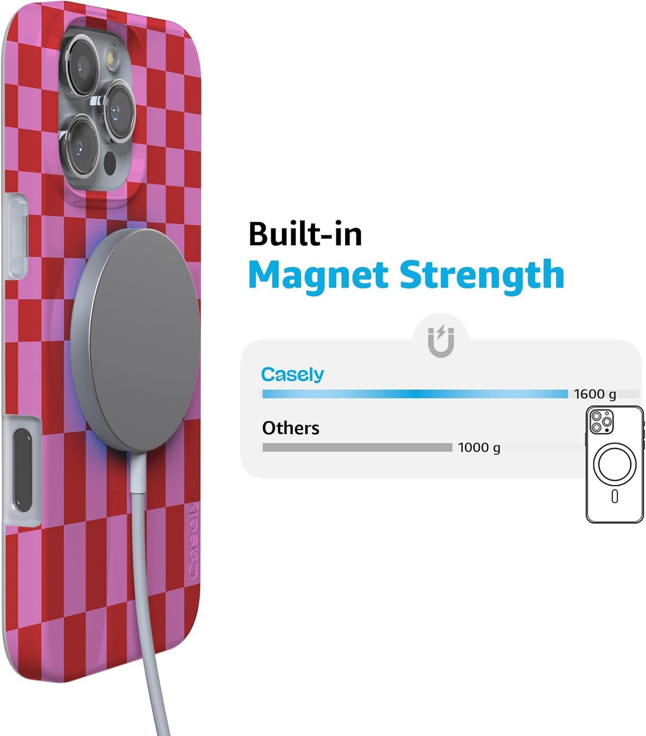 imageCasely iPhone 16 Pro Case  Glitter Mystic Moss  Green Enchanted Shimmer  Compatible with MagSafe  Classic UltraSlim Case DesignVibe Check  Pink Checkerboard