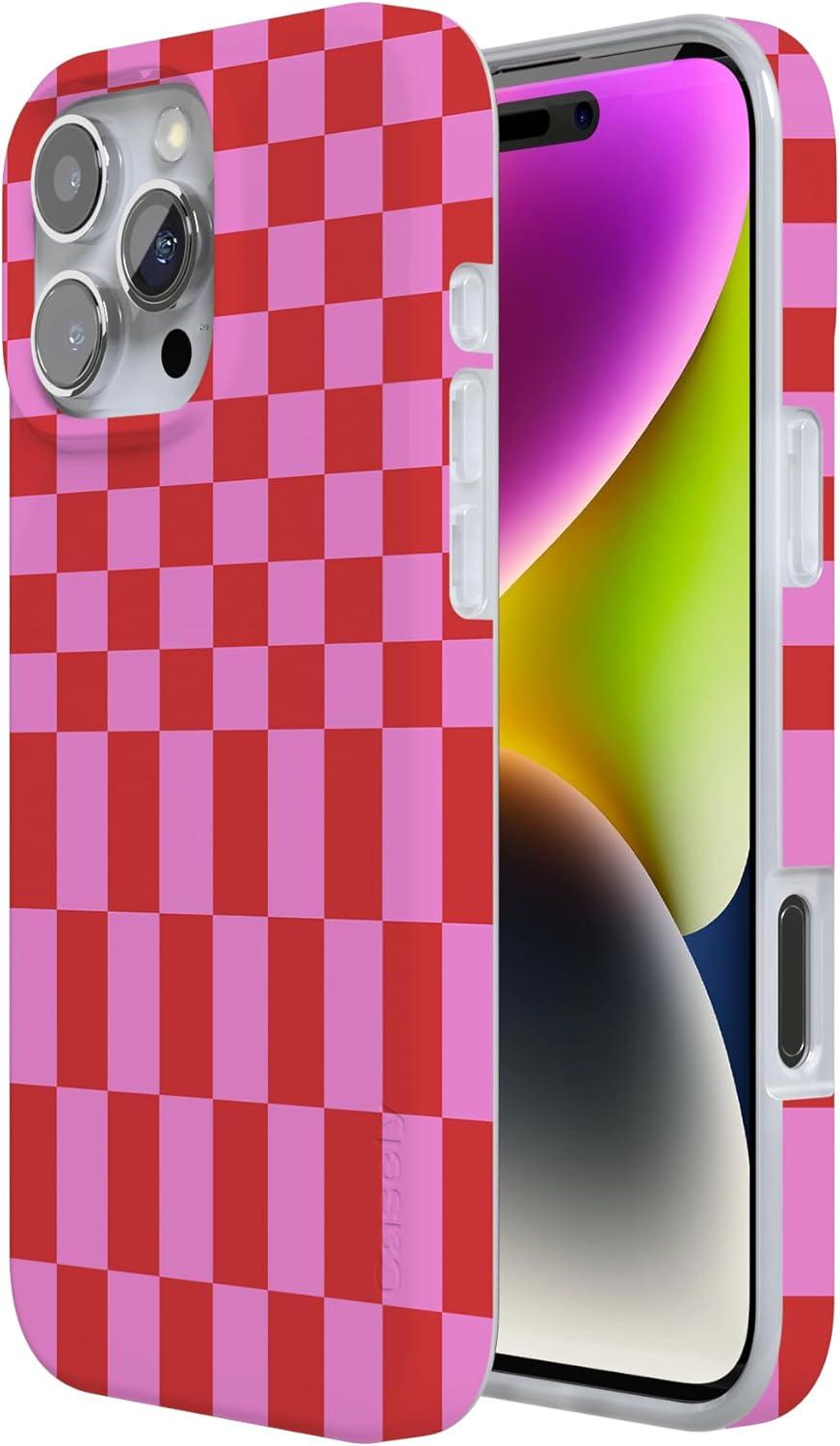 imageCasely iPhone 16 Pro Case  Glitter Mystic Moss  Green Enchanted Shimmer  Compatible with MagSafe  Classic UltraSlim Case DesignVibe Check  Pink Checkerboard