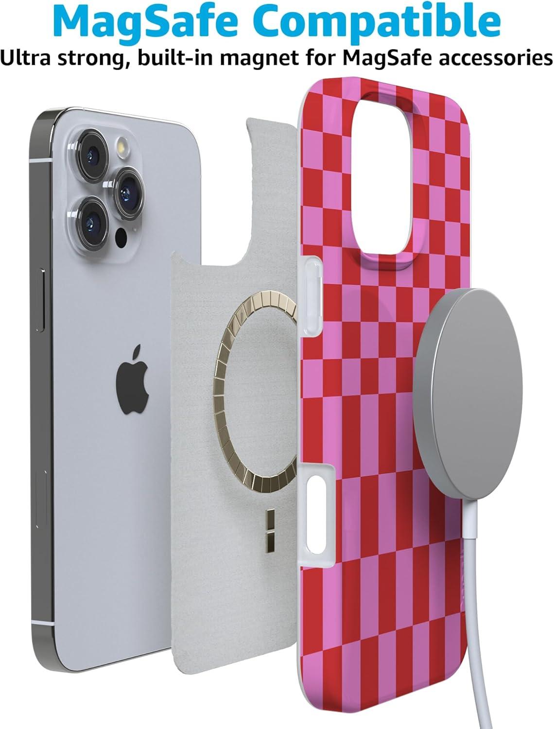 imageCasely iPhone 16 Pro Case  Glitter Mystic Moss  Green Enchanted Shimmer  Compatible with MagSafe  Classic UltraSlim Case DesignVibe Check  Pink Checkerboard