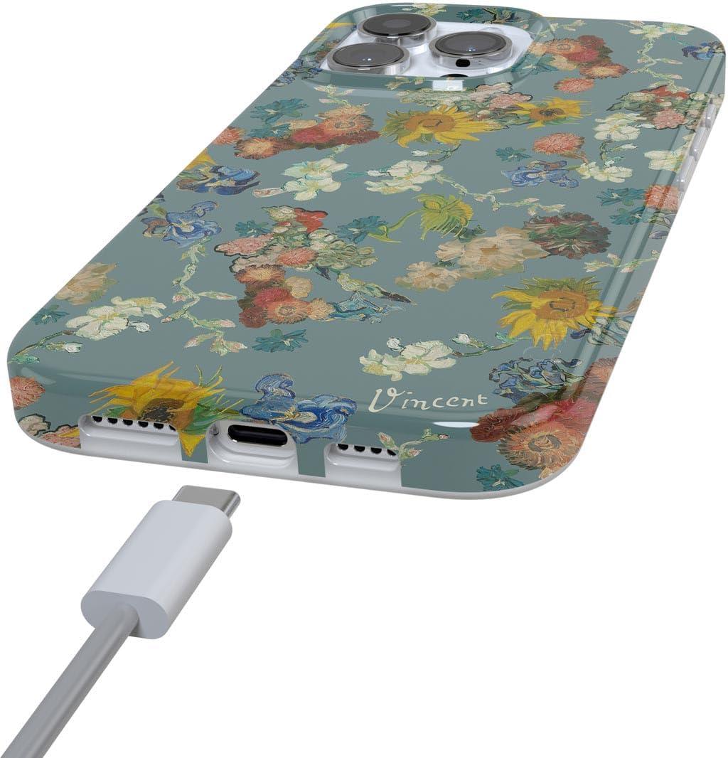 imageCasely iPhone 16 Pro Case  Glitter Mystic Moss  Green Enchanted Shimmer  Compatible with MagSafe  Classic UltraSlim Case DesignVincents Flowers  Van Gogh Museum