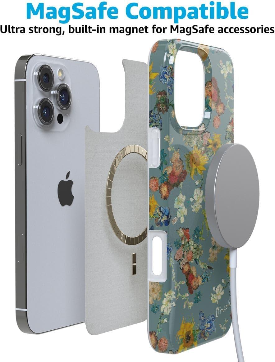 imageCasely iPhone 16 Pro Case  Glitter Mystic Moss  Green Enchanted Shimmer  Compatible with MagSafe  Classic UltraSlim Case DesignVincents Flowers  Van Gogh Museum