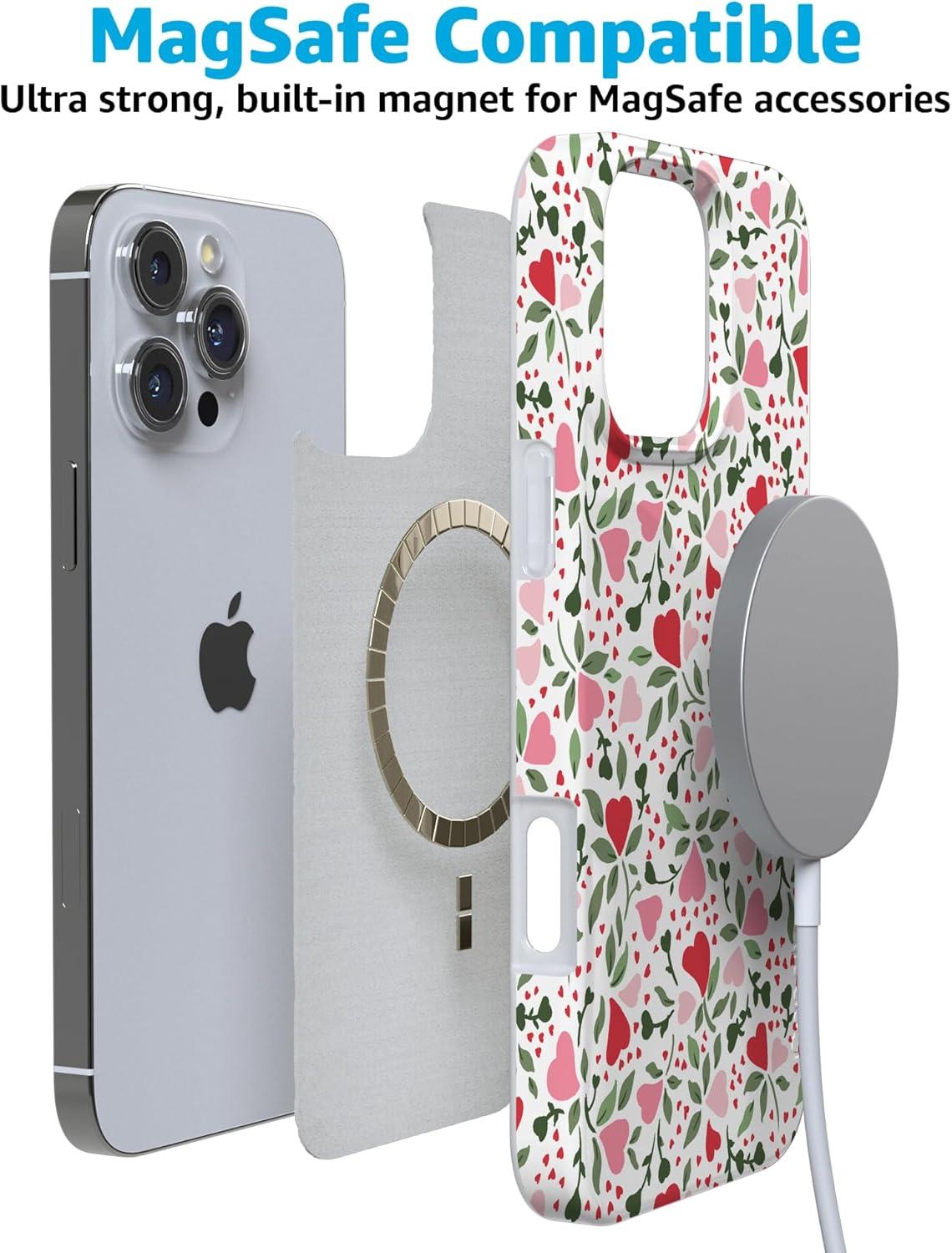 imageCasely iPhone 16 Pro Case  Glitter Mystic Moss  Green Enchanted Shimmer  Compatible with MagSafe  Classic UltraSlim Case DesignVines of Love  Floral Heart