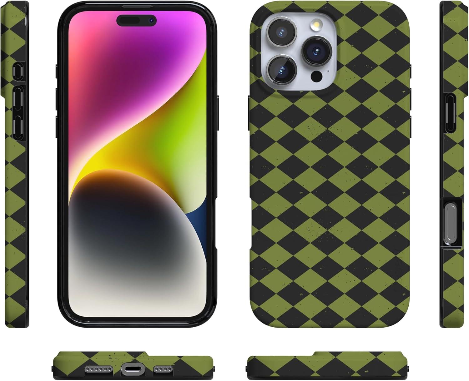 imageCasely iPhone 16 Pro Case  Glitter Mystic Moss  Green Enchanted Shimmer  Compatible with MagSafe  Classic UltraSlim Case DesignWicked Hex  Green Checkered