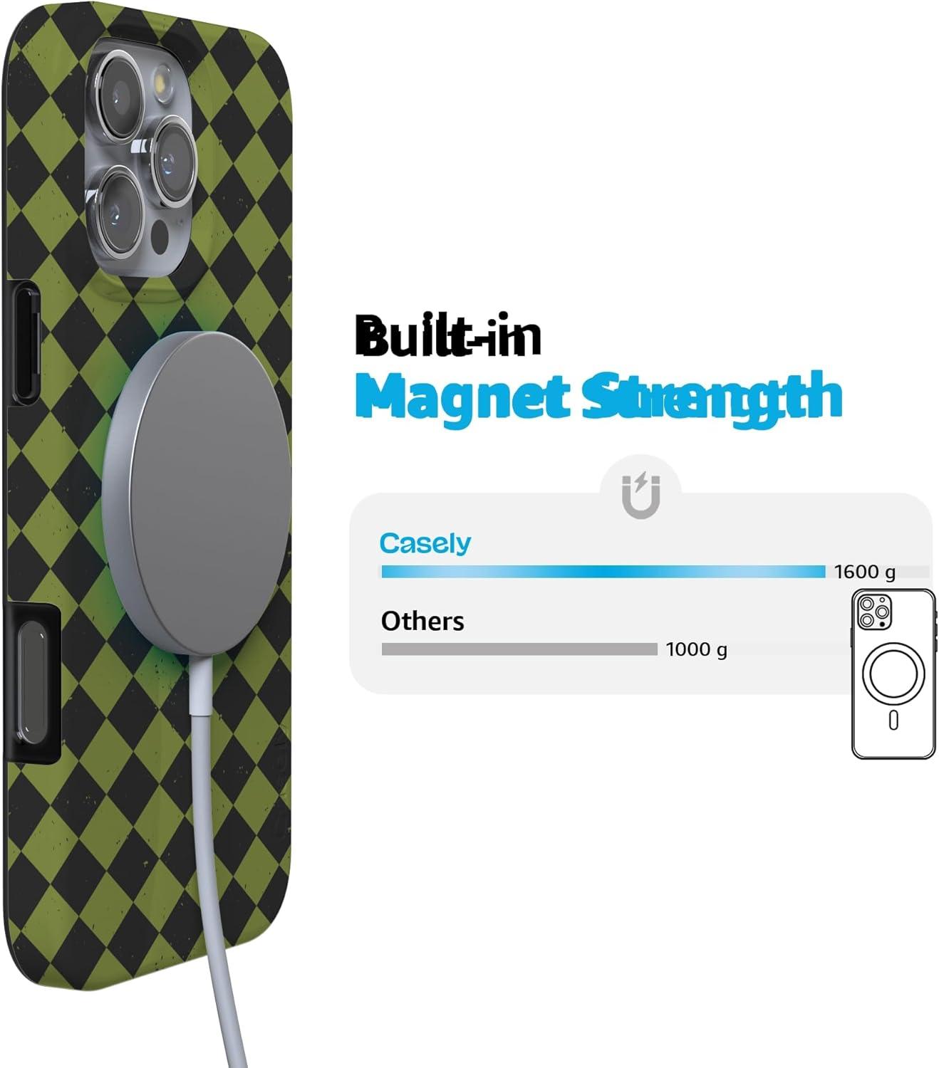 imageCasely iPhone 16 Pro Case  Glitter Mystic Moss  Green Enchanted Shimmer  Compatible with MagSafe  Classic UltraSlim Case DesignWicked Hex  Green Checkered