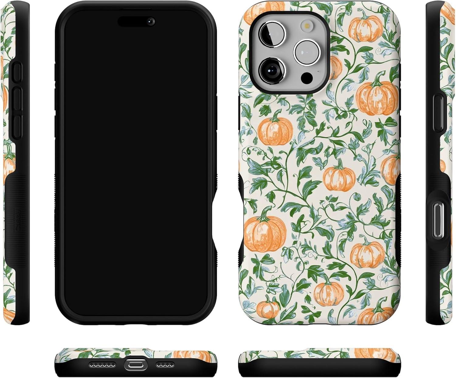 imageCasely iPhone 16 Pro Case  Pumpkin Patch  Green Vines  Compatible with MagSafe  Bold Protective Design