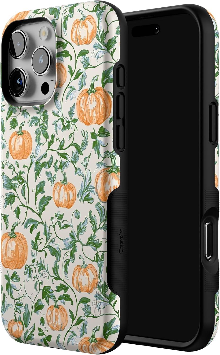 imageCasely iPhone 16 Pro Case  Pumpkin Patch  Green Vines  Compatible with MagSafe  Bold Protective Design