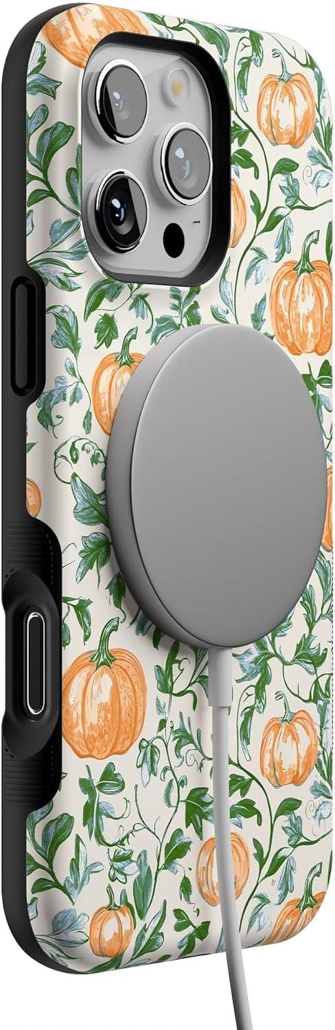 imageCasely iPhone 16 Pro Case  Pumpkin Patch  Green Vines  Compatible with MagSafe  Bold Protective Design