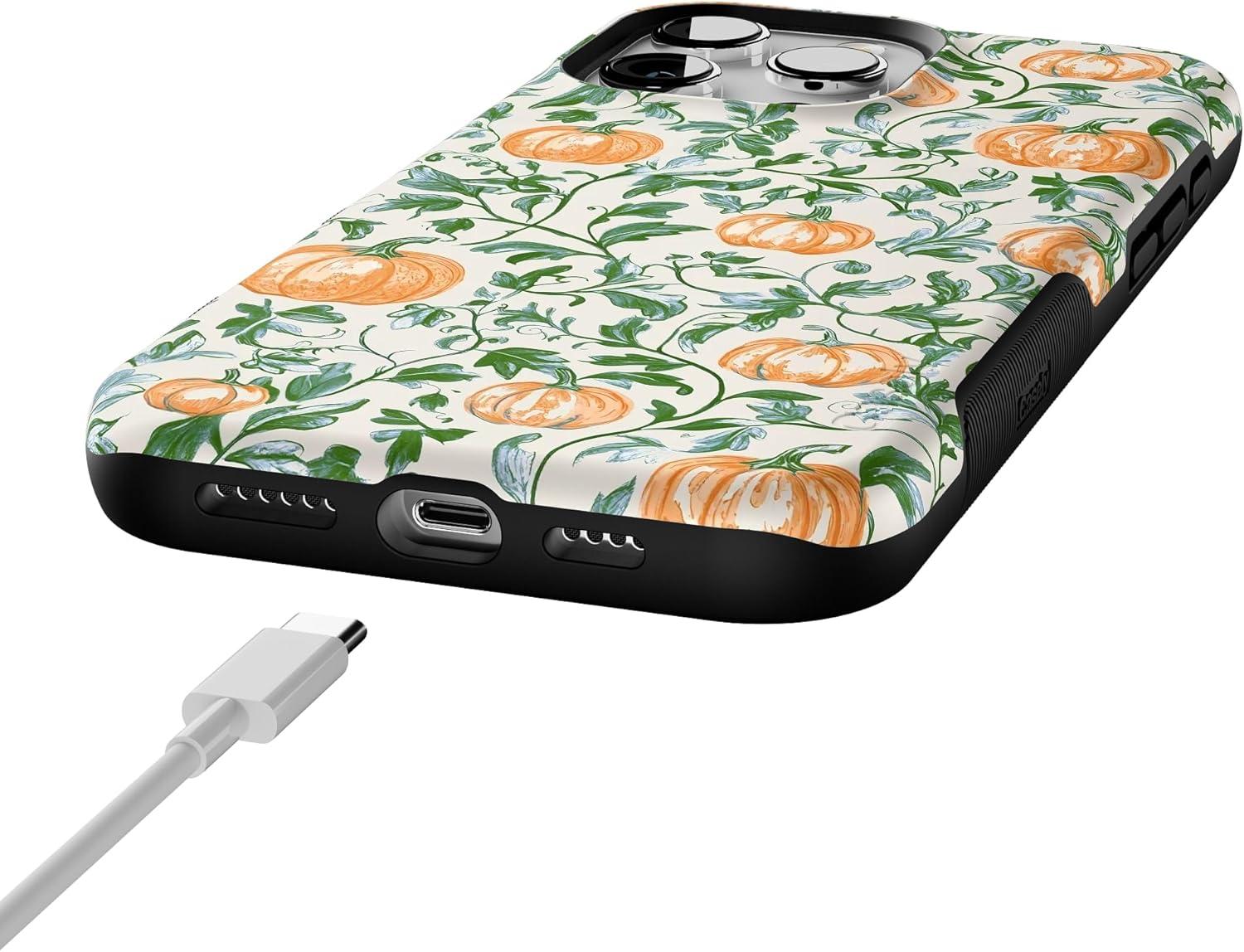 imageCasely iPhone 16 Pro Case  Pumpkin Patch  Green Vines  Compatible with MagSafe  Bold Protective Design
