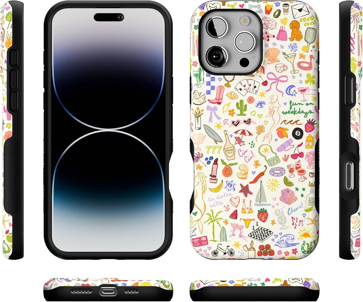 imageCasely iPhone 16 Pro Case  Ride The Wave  Pastel Rainbow Lined  Compatible with MagSafe  Bold Protective DesignAll the Fun Things  Fun on Weekdays