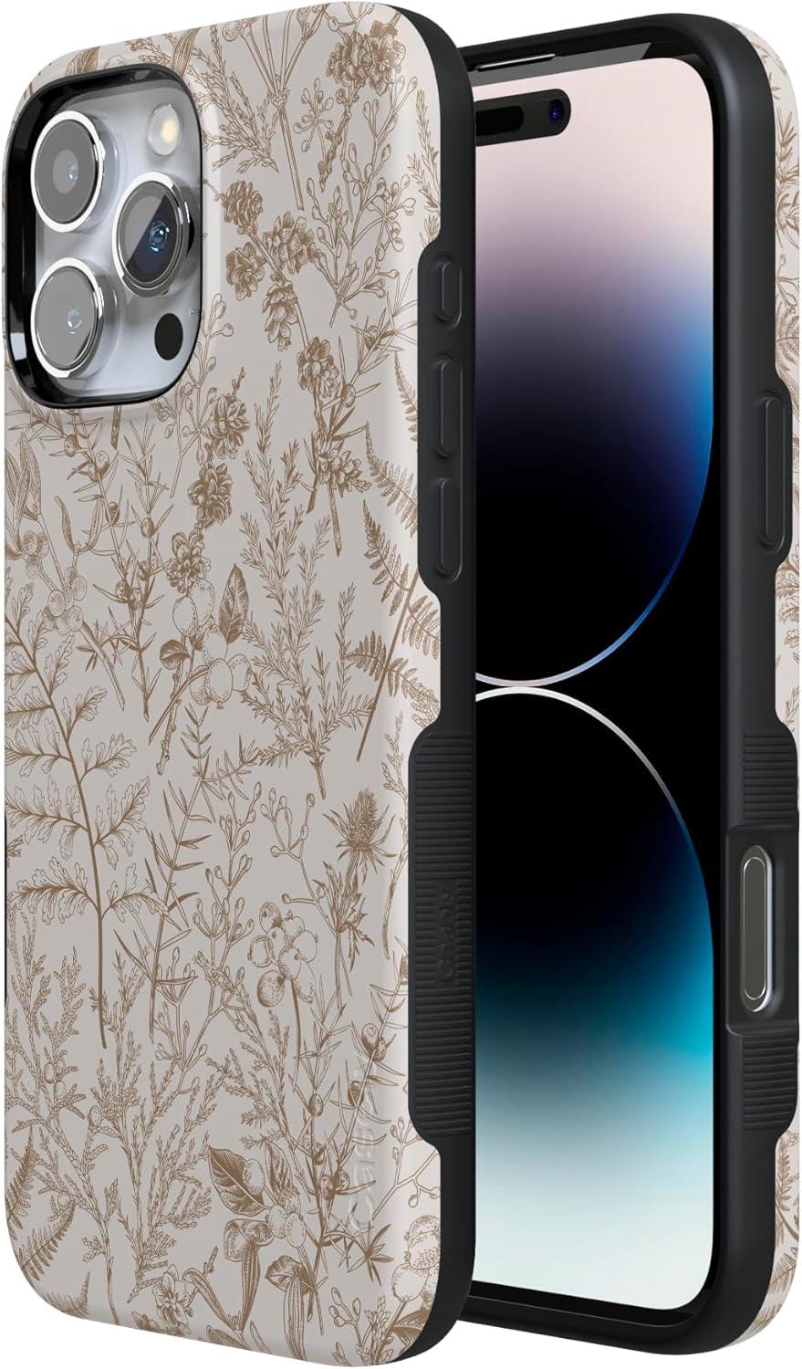 imageCasely iPhone 16 Pro Case  Ride The Wave  Pastel Rainbow Lined  Compatible with MagSafe  Bold Protective DesignBeige Garden  Neutral Floral