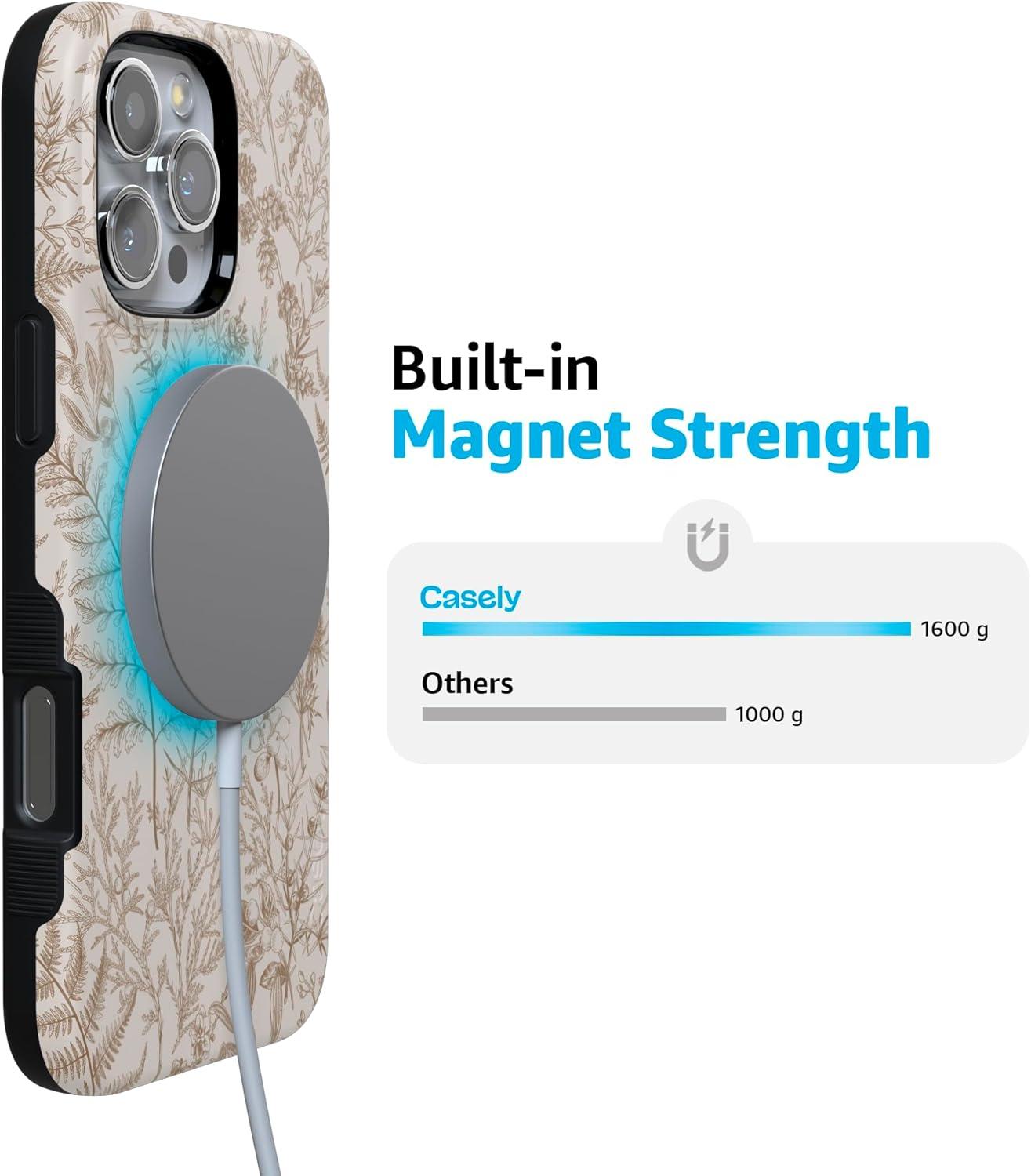 imageCasely iPhone 16 Pro Case  Ride The Wave  Pastel Rainbow Lined  Compatible with MagSafe  Bold Protective DesignBeige Garden  Neutral Floral