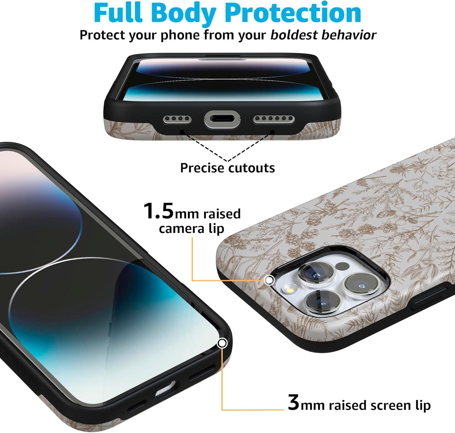 imageCasely iPhone 16 Pro Case  Ride The Wave  Pastel Rainbow Lined  Compatible with MagSafe  Bold Protective DesignBeige Garden  Neutral Floral