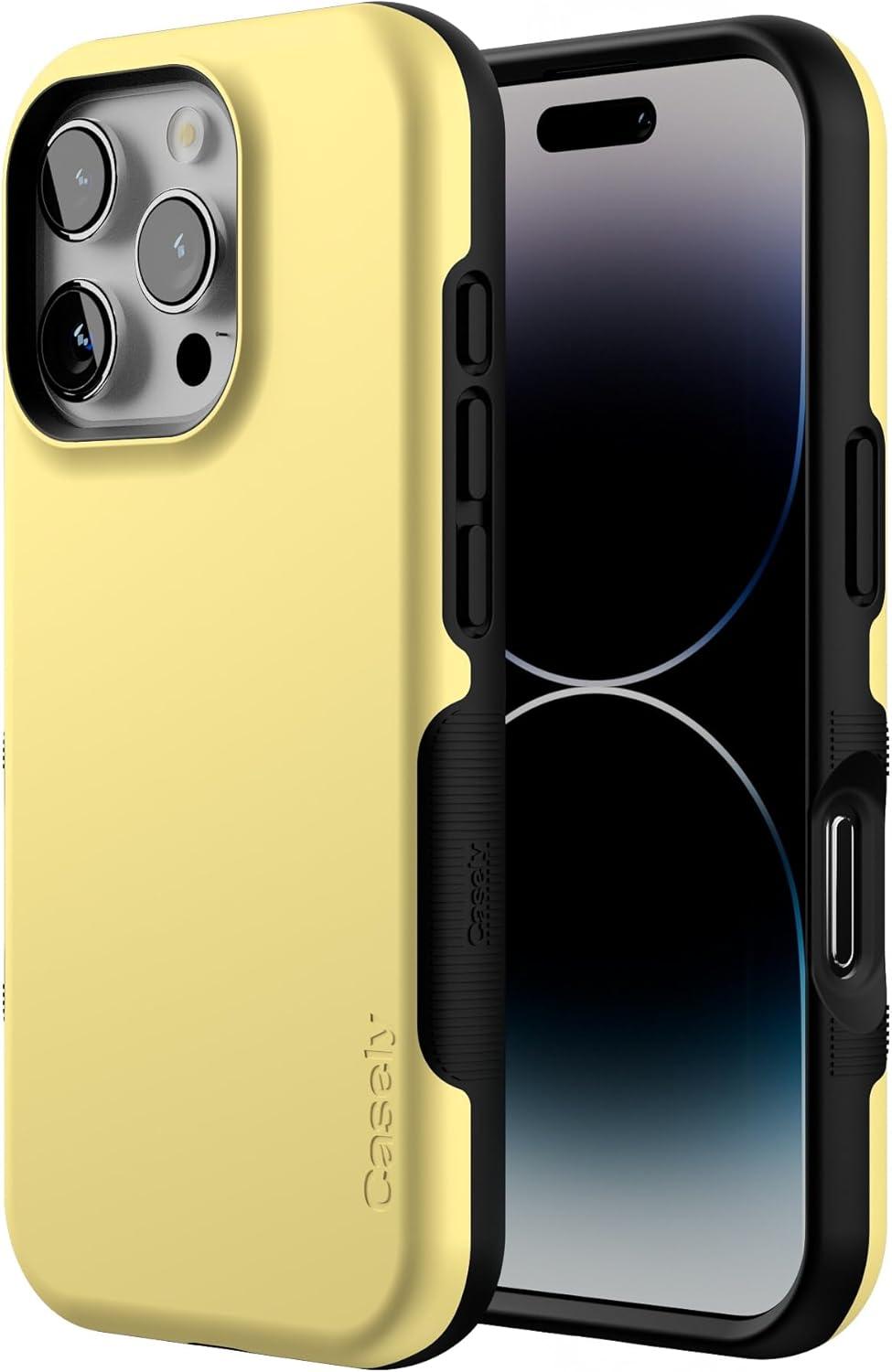 imageCasely iPhone 16 Pro Case  Ride The Wave  Pastel Rainbow Lined  Compatible with MagSafe  Bold Protective DesignButter Me Up  Butter Yellow