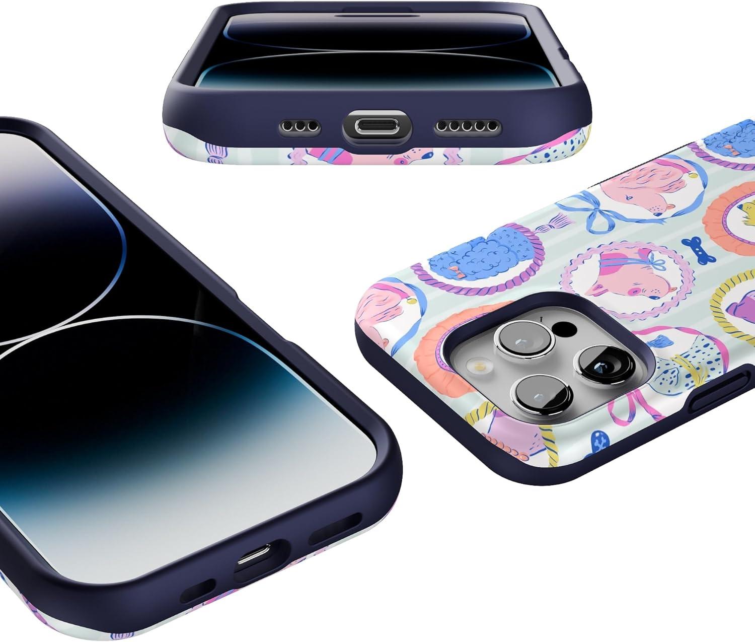 imageCasely iPhone 16 Pro Case  Ride The Wave  Pastel Rainbow Lined  Compatible with MagSafe  Bold Protective DesignChateau Pups  French Dog