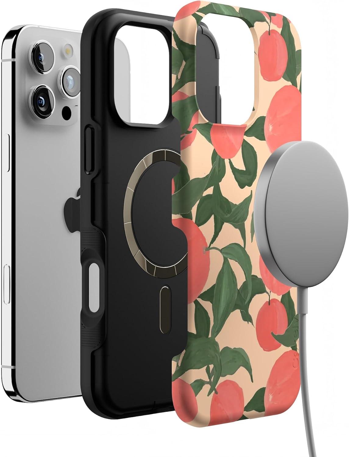 imageCasely iPhone 16 Pro Case  Ride The Wave  Pastel Rainbow Lined  Compatible with MagSafe  Bold Protective DesignFeeling Peachy  Blush Vines