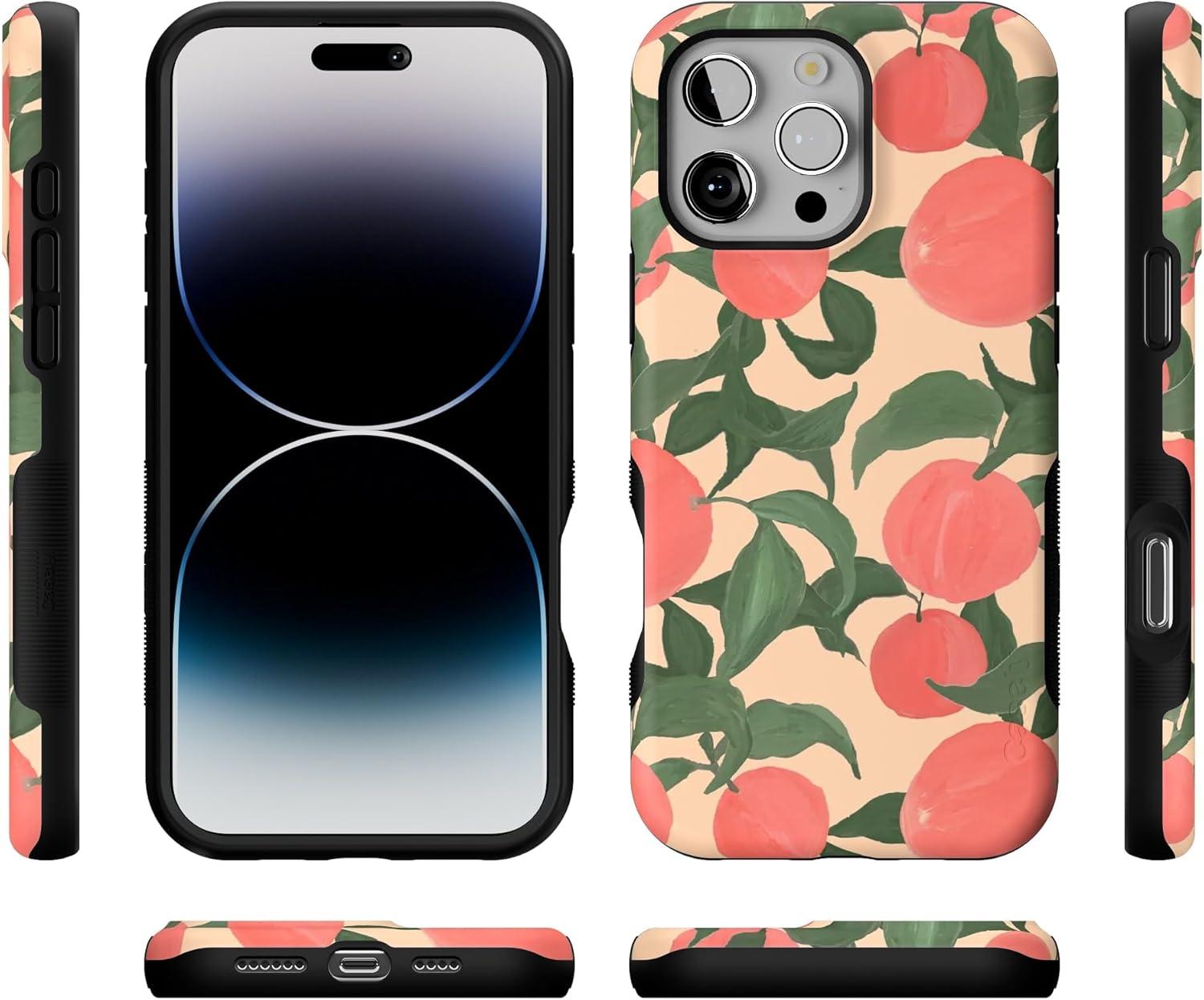 imageCasely iPhone 16 Pro Case  Ride The Wave  Pastel Rainbow Lined  Compatible with MagSafe  Bold Protective DesignFeeling Peachy  Blush Vines